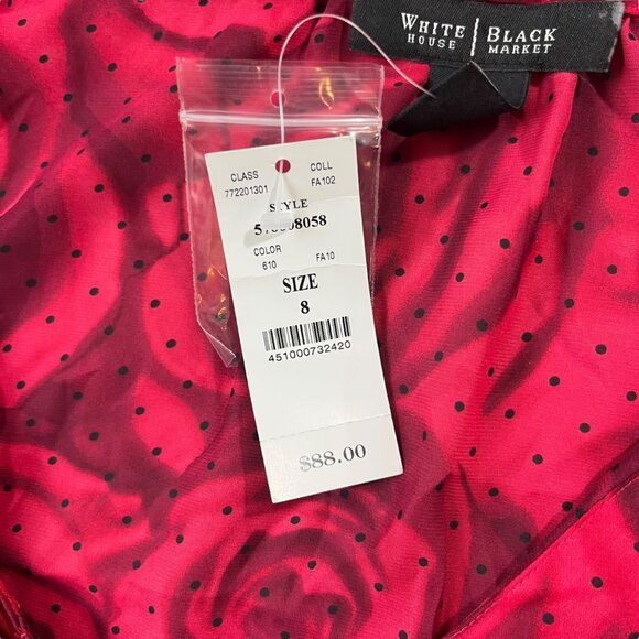 WHBM women's blouse 8 red rose print button down long sleeve top satin feel NWT - Picture 5 of 9